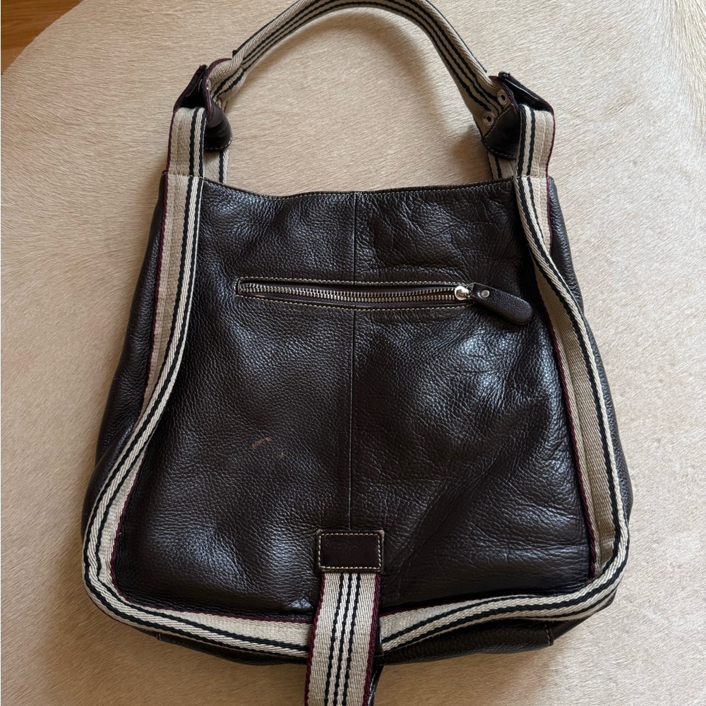 Chocolate brown Leather Tote/shoulder Bag with Striped Accents - Picture 4 of 12